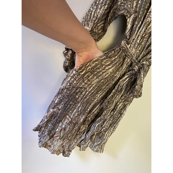 Vintage Semi Sheer 100% Silk Robe Paisley Brown / Blue Small Deane & White - Picture 5 of 6